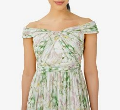 Adrianna Papell Floral-Print Off-The-Shoulder Chiffon Long Gown In Spring Mint Multi 9 Adrianna Papell Floral-Print Off-The-Shoulder Chiffon Long Gown In Spring Mint Multi -Adrianna Papell Shop AP1E209472 AL484 Regular Detail