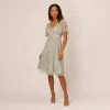 Adrianna Papell Beaded Midi Dress With Sheer Ruffled Sleeves In Frosted Sage