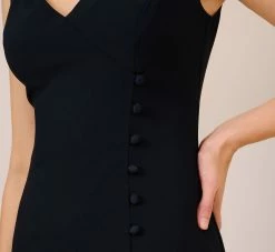 Adrianna Papell Satin Crepe High/Low Gown With Button Details In Dark Navy -Adrianna Papell Shop AP1E209529 AV410 Regular Lifestyle 1