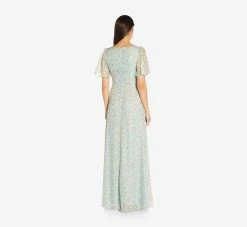 Adrianna Papell Floral-Print Tie-Front Fit-And-Flare Chiffon Long Gown In Skyway 9 Adrianna Papell Floral-Print Tie-Front Fit-And-Flare Chiffon Long Gown In Skyway -Adrianna Papell Shop AP1E209532 AC459 Regular Back