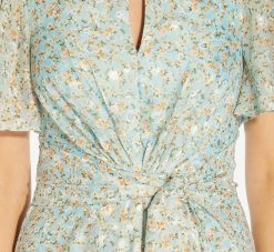 Adrianna Papell Floral-Print Tie-Front Fit-And-Flare Chiffon Long Gown In Skyway 11 Adrianna Papell Floral-Print Tie-Front Fit-And-Flare Chiffon Long Gown In Skyway -Adrianna Papell Shop AP1E209532 AC459 Regular Detail