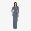 Adrianna Papell Metallic Knit Long Draped Column Gown In Steel Blue