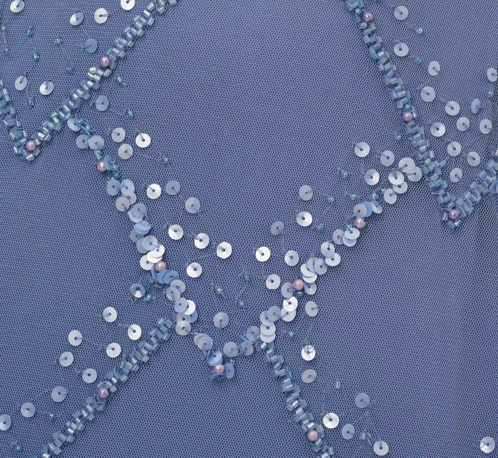 Adrianna Papell Hand-Beaded Blouson Long Gown With Flutter Sleeves In French Blue 6 Adrianna Papell Hand-Beaded Blouson Long Gown With Flutter Sleeves In French Blue - Image 6