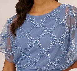 Adrianna Papell Hand-Beaded Blouson Long Gown With Flutter Sleeves In French Blue 11 Adrianna Papell Hand-Beaded Blouson Long Gown With Flutter Sleeves In French Blue -Adrianna Papell Shop AP1E209547 AA544 Regular Detail