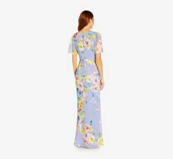 Adrianna Papell Floral Print Chiffon Long Gown In Peri Multi 6 Adrianna Papell Floral Print Chiffon Long Gown In Peri Multi -Adrianna Papell Shop AP1E209584 AR590 Regular Back