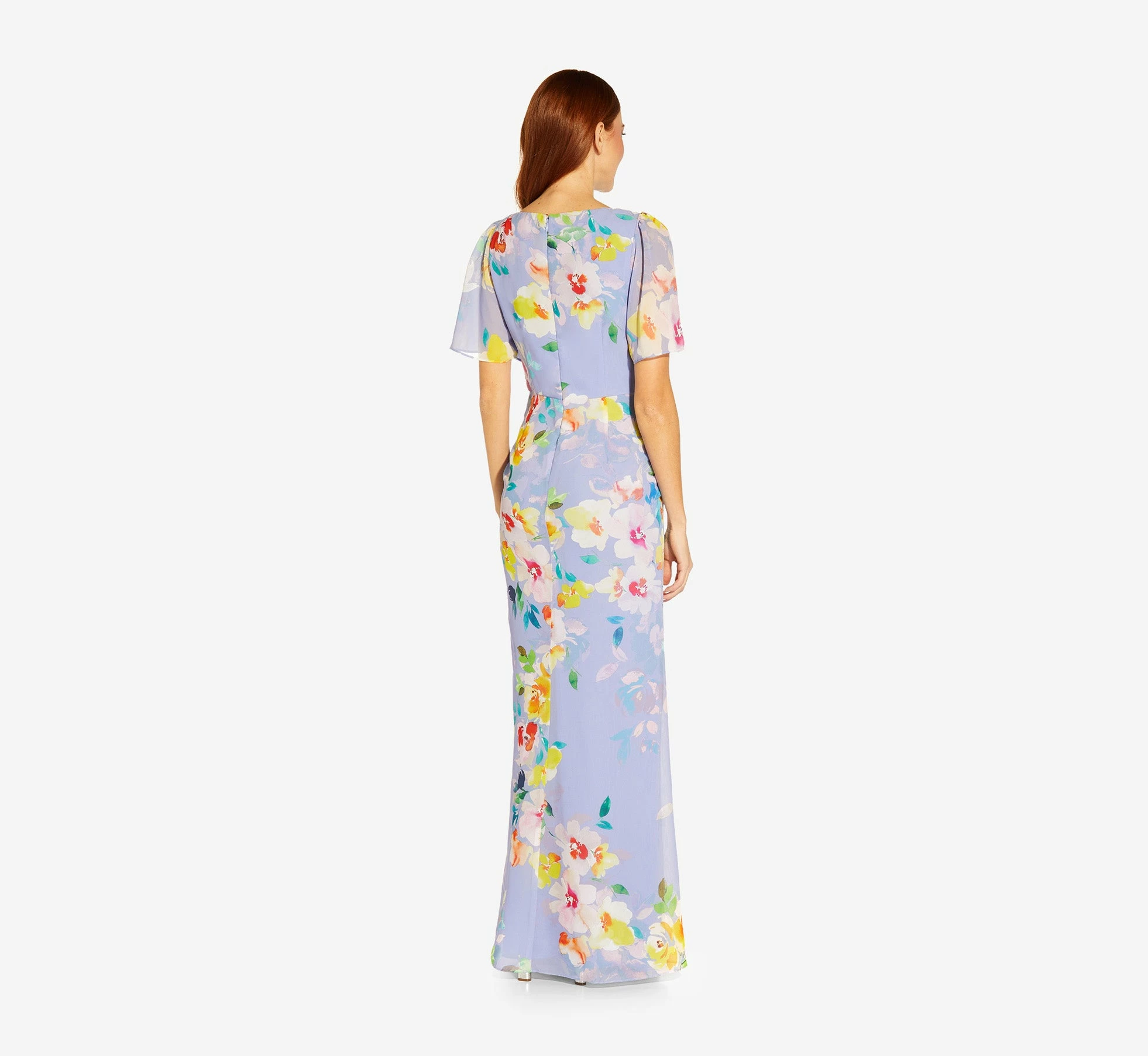 Adrianna Papell Floral Print Chiffon Long Gown In Peri Multi 3 Adrianna Papell Floral Print Chiffon Long Gown In Peri Multi - Image 3
