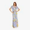 Adrianna Papell Floral Print Chiffon Long Gown In Peri Multi