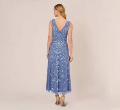 Adrianna Papell Hand-Beaded Ankle-Length Dress In French Blue 10 Adrianna Papell Hand-Beaded Ankle-Length Dress In French Blue -Adrianna Papell Shop AP1E209645 AA544 Regular Back