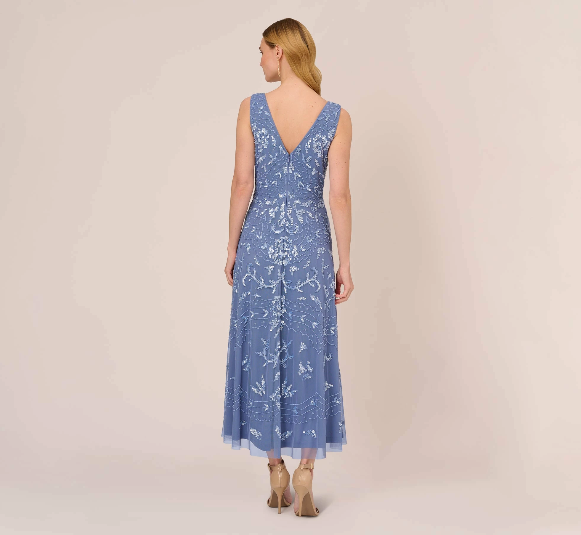 Adrianna Papell Hand-Beaded Ankle-Length Dress In French Blue 4 Adrianna Papell Hand-Beaded Ankle-Length Dress In French Blue - Image 4