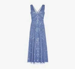 Adrianna Papell Hand-Beaded Ankle-Length Dress In French Blue 13 Adrianna Papell Hand-Beaded Ankle-Length Dress In French Blue -Adrianna Papell Shop AP1E209645 AA544 Regular Flat