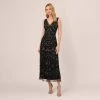 Adrianna Papell Hand-Beaded Ankle-Length Dress In Black Gunmetal