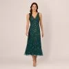 Adrianna Papell Hand-Beaded Ankle-Length Dress In Gem Green