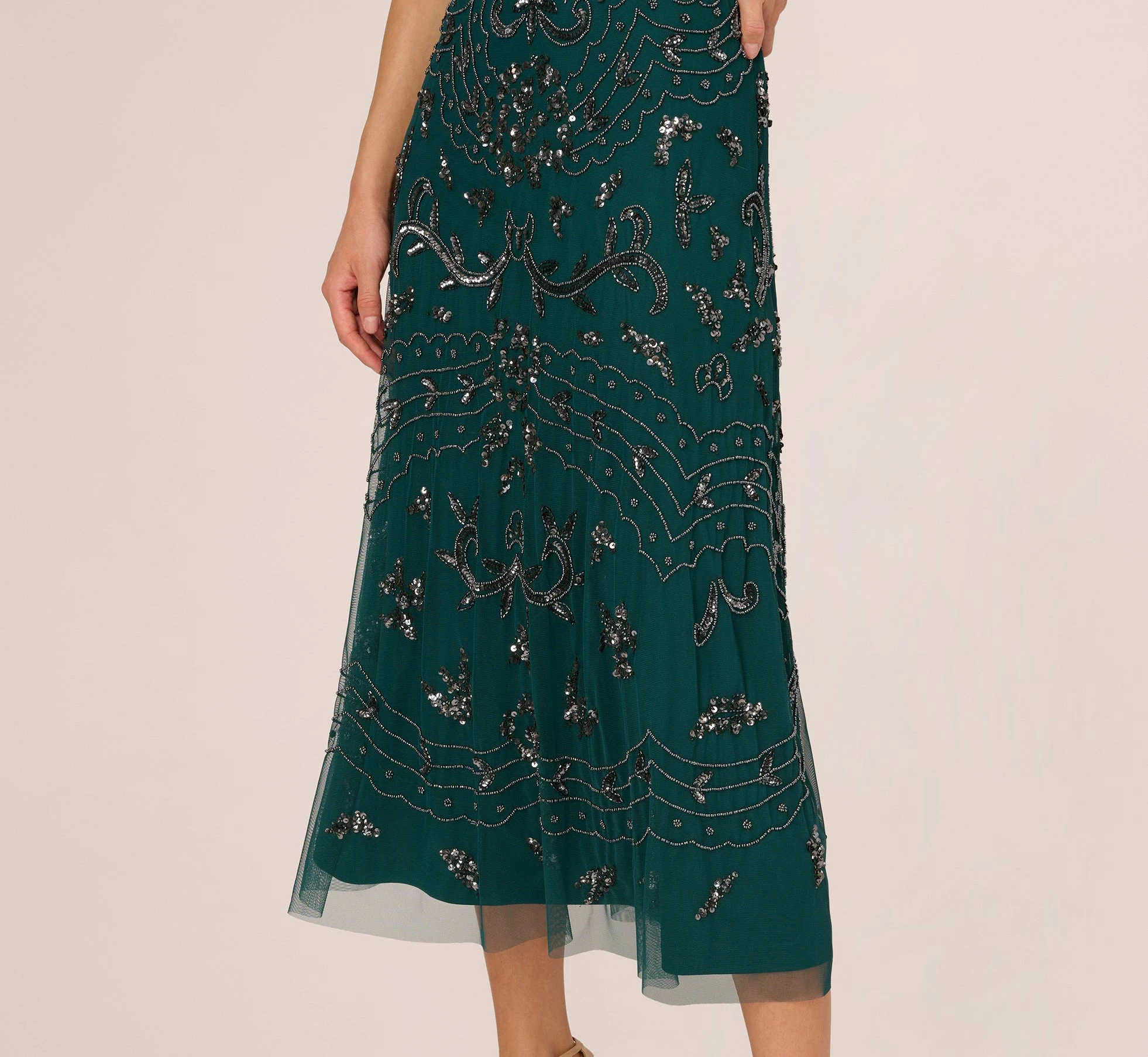 Adrianna Papell Hand-Beaded Ankle-Length Dress In Gem Green 5 Adrianna Papell Hand-Beaded Ankle-Length Dress In Gem Green - Image 5