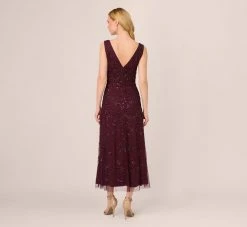 Adrianna Papell Hand-Beaded Ankle-Length Dress In Night Plum 9 Adrianna Papell Hand-Beaded Ankle-Length Dress In Night Plum -Adrianna Papell Shop AP1E209645 BK940 Regular Back