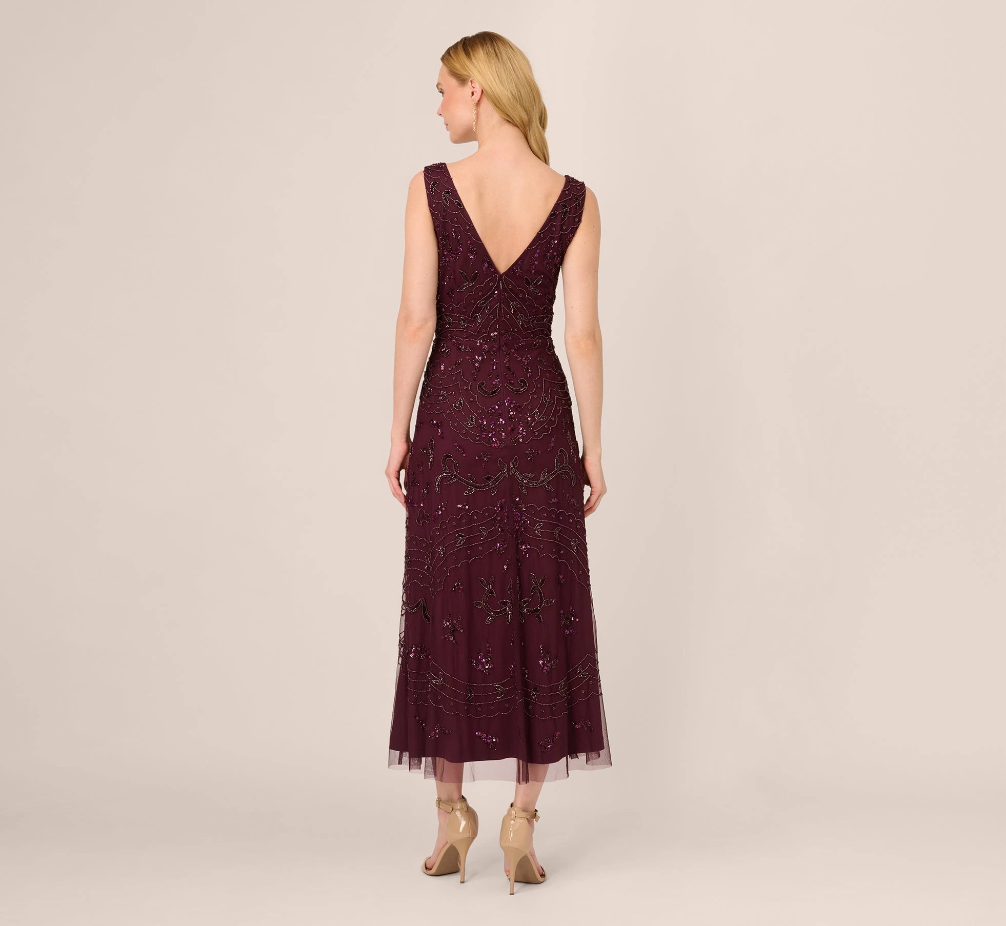 Adrianna Papell Hand-Beaded Ankle-Length Dress In Night Plum 4 Adrianna Papell Hand-Beaded Ankle-Length Dress In Night Plum - Image 4