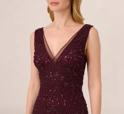 Adrianna Papell Hand-Beaded Ankle-Length Dress In Night Plum 8 Adrianna Papell Hand-Beaded Ankle-Length Dress In Night Plum -Adrianna Papell Shop AP1E209645 BK940 Regular Detail