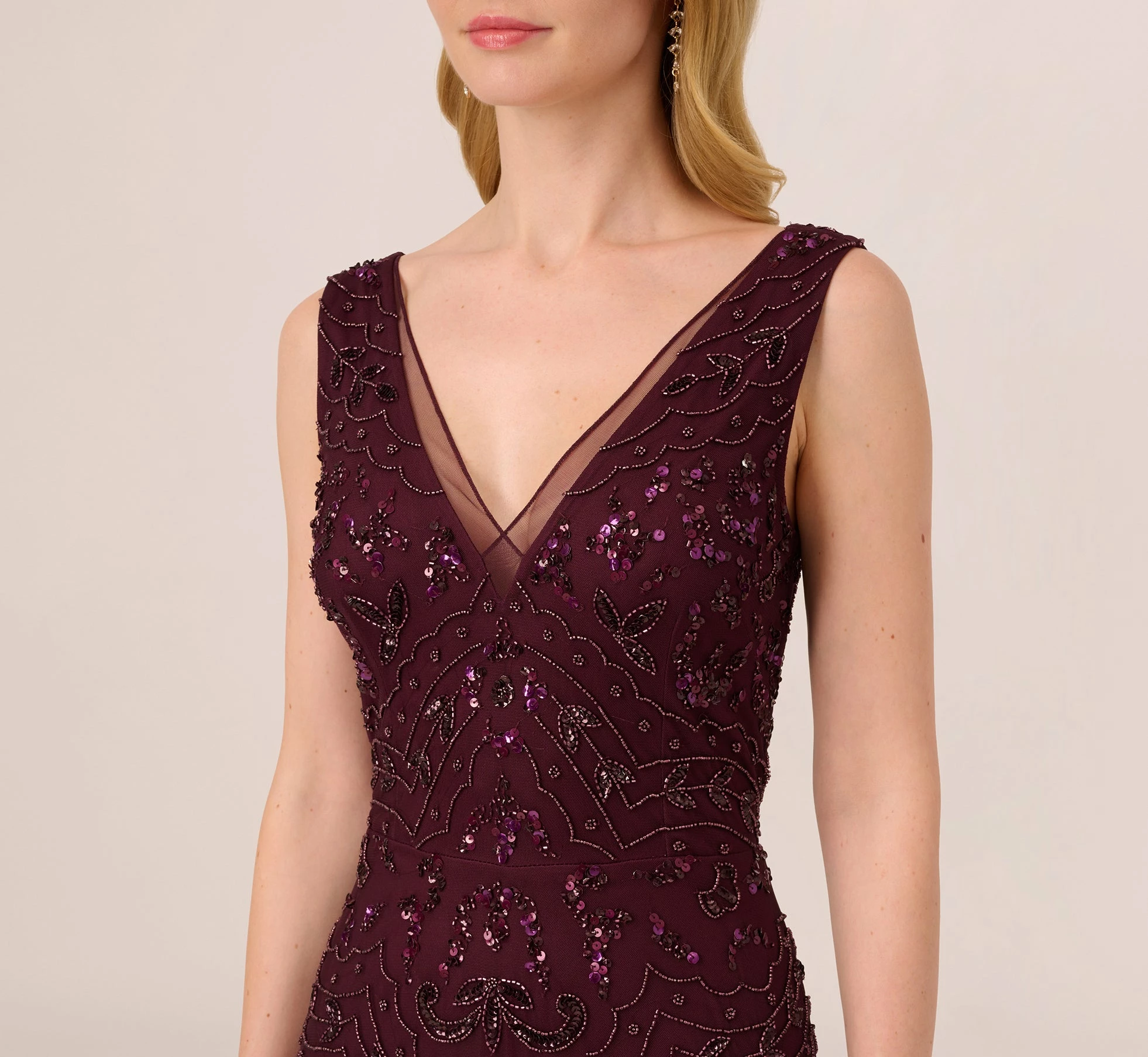 Adrianna Papell Hand-Beaded Ankle-Length Dress In Night Plum 3 Adrianna Papell Hand-Beaded Ankle-Length Dress In Night Plum - Image 3