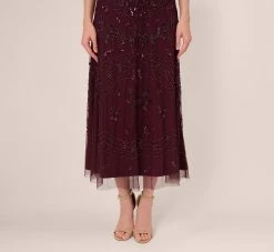 Adrianna Papell Hand-Beaded Ankle-Length Dress In Night Plum 10 Adrianna Papell Hand-Beaded Ankle-Length Dress In Night Plum -Adrianna Papell Shop AP1E209645 BK940 Regular Lifestyle