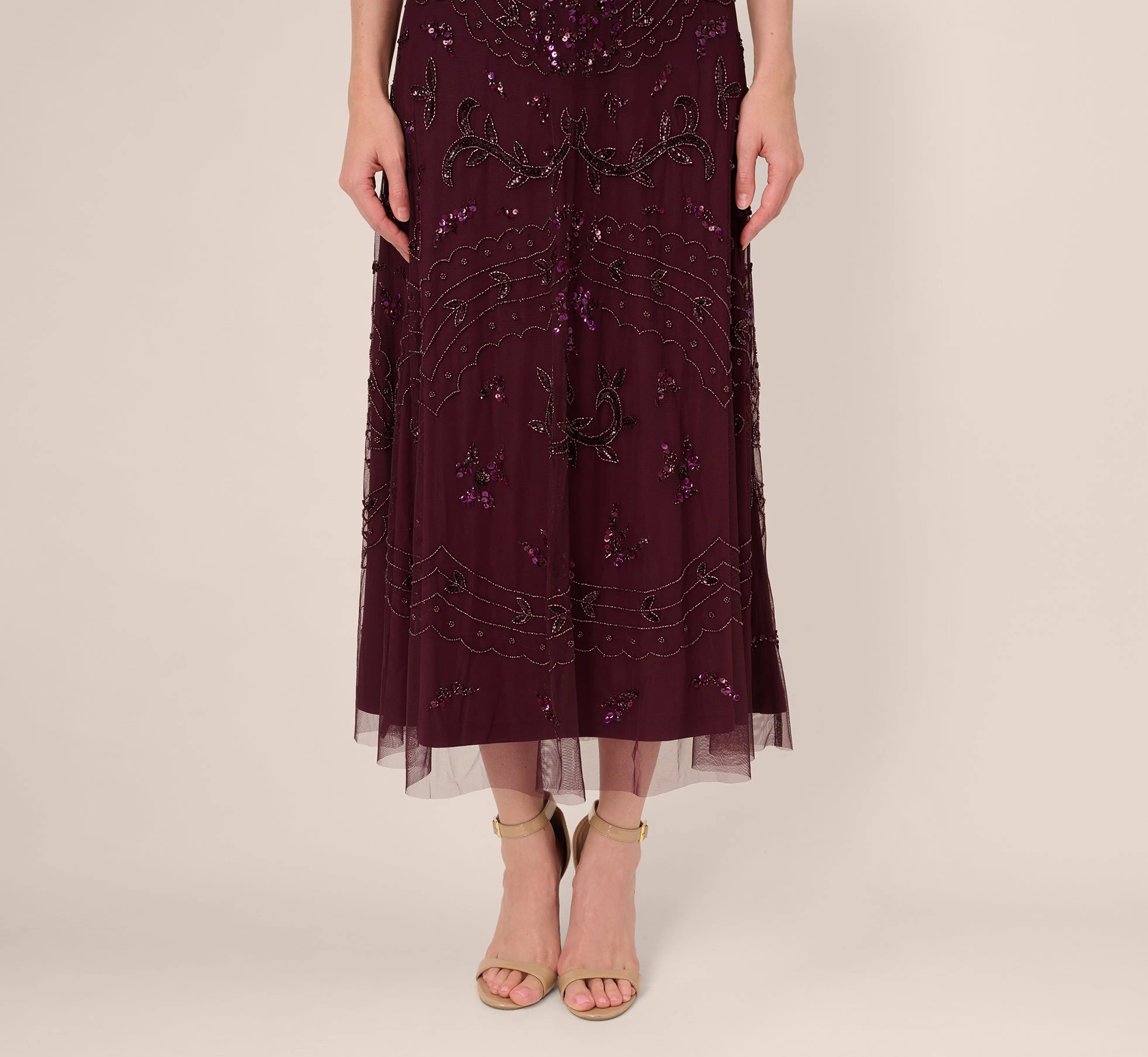 Adrianna Papell Hand-Beaded Ankle-Length Dress In Night Plum 5 Adrianna Papell Hand-Beaded Ankle-Length Dress In Night Plum - Image 5