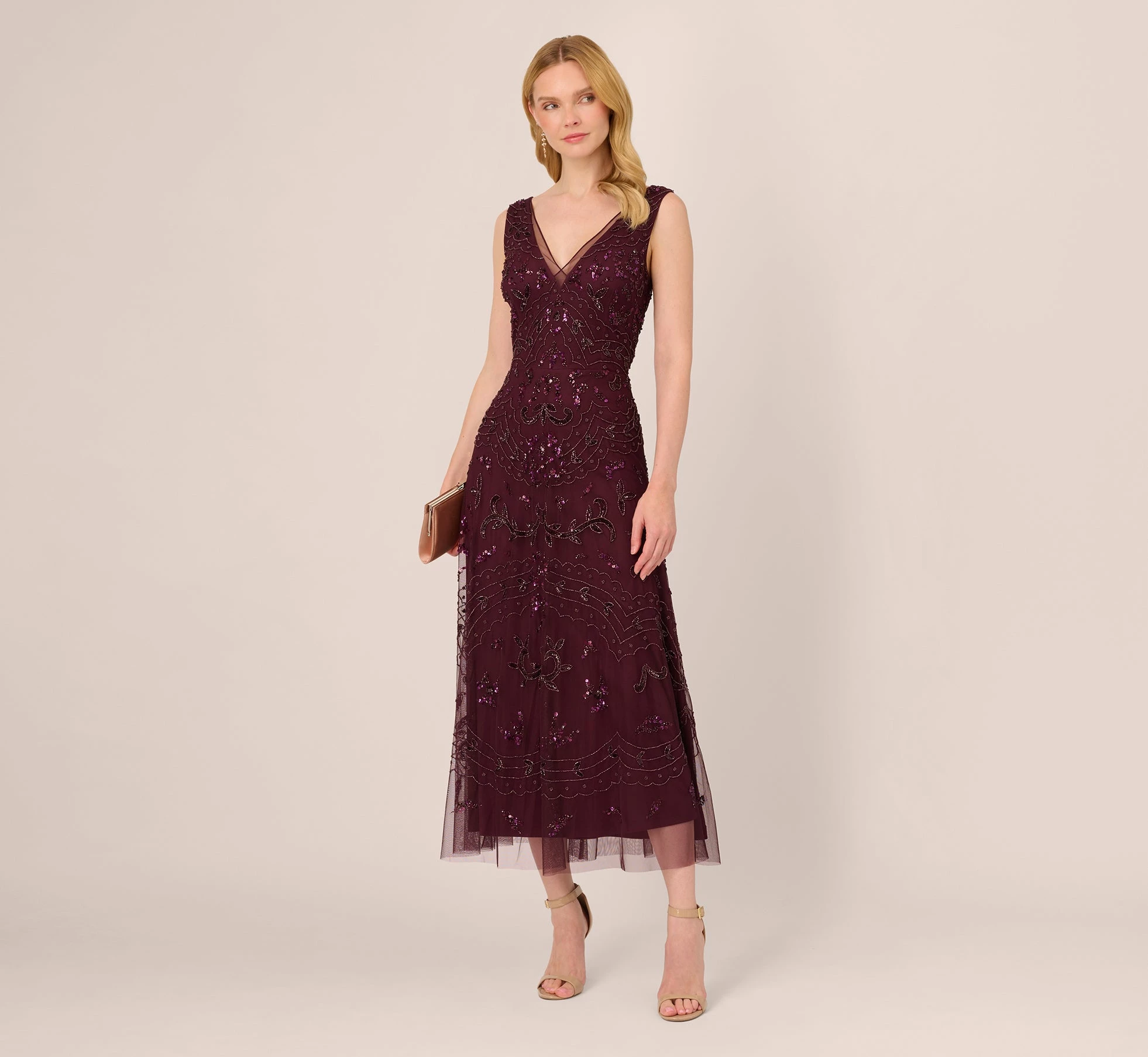 Adrianna Papell Hand-Beaded Ankle-Length Dress In Night Plum 2 Adrianna Papell Hand-Beaded Ankle-Length Dress In Night Plum - Image 2