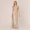 Adrianna Papell Metallic Foil Knit Draped Long Gown In Alabaster