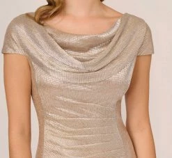 Adrianna Papell Metallic Foil Knit Draped Long Gown In Alabaster -Adrianna Papell Shop AP1E209681 AB268 Regular Detail