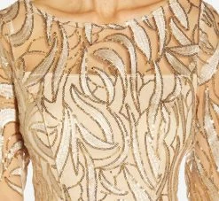 Adrianna Papell Embroidered And Hand-Sequined Illusion A-Line Long Gown In Champagne Gold -Adrianna Papell Shop AP1E209738 AQ298 Regular Detail