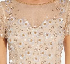 Adrianna Papell Floral 3D Hand-Beaded And Lace Illusion Long Gown In Biscotti 9 Adrianna Papell Floral 3D Hand-Beaded And Lace Illusion Long Gown In Biscotti -Adrianna Papell Shop AP1E209769 AG273 Regular Detail