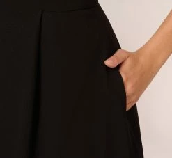 Adrianna Papell Crepe And Mesh Illusion Midi-Length Fit-And-Flare Cocktail Dress In Black -Adrianna Papell Shop AP1E209789 AA002 Regular Detail cfa7f289 e1e4 49fb 8207 4d0a8ca2b1af