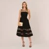 Adrianna Papell Crepe And Mesh Illusion Midi-Length Fit-And-Flare Cocktail Dress In Black