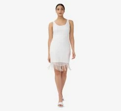 Adrianna Papell Hand-Beaded And Fringed Short Sheath Cocktail Dress In Ivory -Adrianna Papell Shop AP1E209791 AA194 Regular Alternate