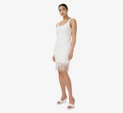 Adrianna Papell Hand-Beaded And Fringed Short Sheath Cocktail Dress In Ivory -Adrianna Papell Shop AP1E209791 AA194 Regular Side