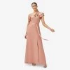 Adrianna Papell Satin Crepe One-Shoulder Ruffled Long Gown In Toffee