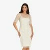 Adrianna Papell Handed-Beaded Illusion Midi-Length Sheath Cocktail Dress In Ivory