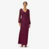 Adrianna Papell Hand-Beaded Illusion Long Gown In Bordeaux