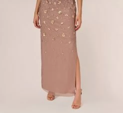 Adrianna Papell 3D Floral Hand-Beaded One-Shoulder Long Column Gown In Stone -Adrianna Papell Shop AP1E209866 AE549 Regular Lifestyle