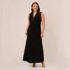 Adrianna Papell Plus Size Matte Jersey Twist Front Tuxedo Long Gown In Black