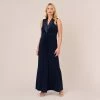 Adrianna Papell Plus Size Matte Jersey Twist Front Tuxedo Long Gown In Midnight