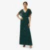 Adrianna Papell Hand-Beaded 3D Floral Blouson Long Gown In Dusty Emerald