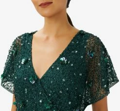 Adrianna Papell Hand-Beaded 3D Floral Blouson Long Gown In Dusty Emerald 10 Adrianna Papell Hand-Beaded 3D Floral Blouson Long Gown In Dusty Emerald -Adrianna Papell Shop AP1E209936 AA302 Regular Detail