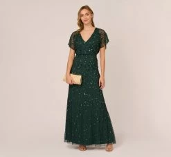 Adrianna Papell Hand-Beaded 3D Floral Blouson Long Gown In Dusty Emerald 12 Adrianna Papell Hand-Beaded 3D Floral Blouson Long Gown In Dusty Emerald -Adrianna Papell Shop AP1E209936 AA302 Regular Side