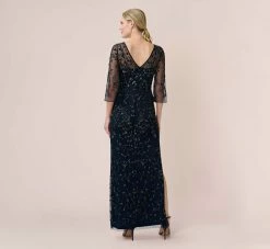Adrianna Papell Hand-Beaded Illusion Long Column Gown In Midnight 4 Adrianna Papell Hand-Beaded Illusion Long Column Gown In Midnight -Adrianna Papell Shop AP1E209952 AG410 Regular Back