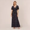 Adrianna Papell Floral Burnout Velvet Long Blouson Gown In Midnight