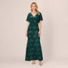 Adrianna Papell Floral Burnout Velvet Long Blouson Gown In Hunter
