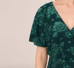 Adrianna Papell Floral Burnout Velvet Long Blouson Gown In Hunter -Adrianna Papell Shop AP1E209986 AE303 Regular Lifestyle