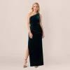 Adrianna Papell Velvet One Shoulder Gown With Beaded Neckline In Hunter
