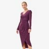 Adrianna Papell Jersey Midi-Length Wrap Dress With Beaded Cuff In Rich Shiraz