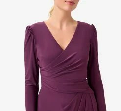 Adrianna Papell Jersey Midi-Length Wrap Dress With Beaded Cuff In Rich Shiraz -Adrianna Papell Shop AP1E210005 AC505 Regular Detail