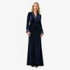 Adrianna Papell Velvet And Charmeuse Twist Front Long Tuxedo Gown In Midnight