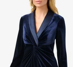 Adrianna Papell Velvet And Charmeuse Twist Front Long Tuxedo Gown In Midnight -Adrianna Papell Shop AP1E210007 AB411 Regular Detail